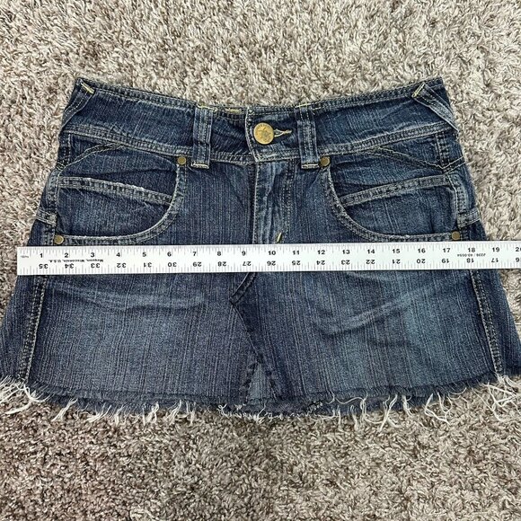 Vintage Y2K Micro‎ Mini Skirt Denim 36 Pockets Grunge Frayed Hem Indie - Picture 6 of 6